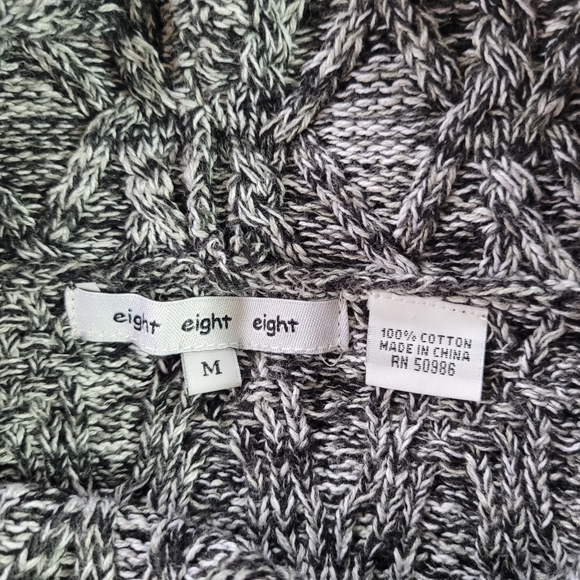 Eight Eight Eight Women’s Cowl Neck Sweater Sz M Blk/White Long Tunic Cable Knit - Picture 9 of 16